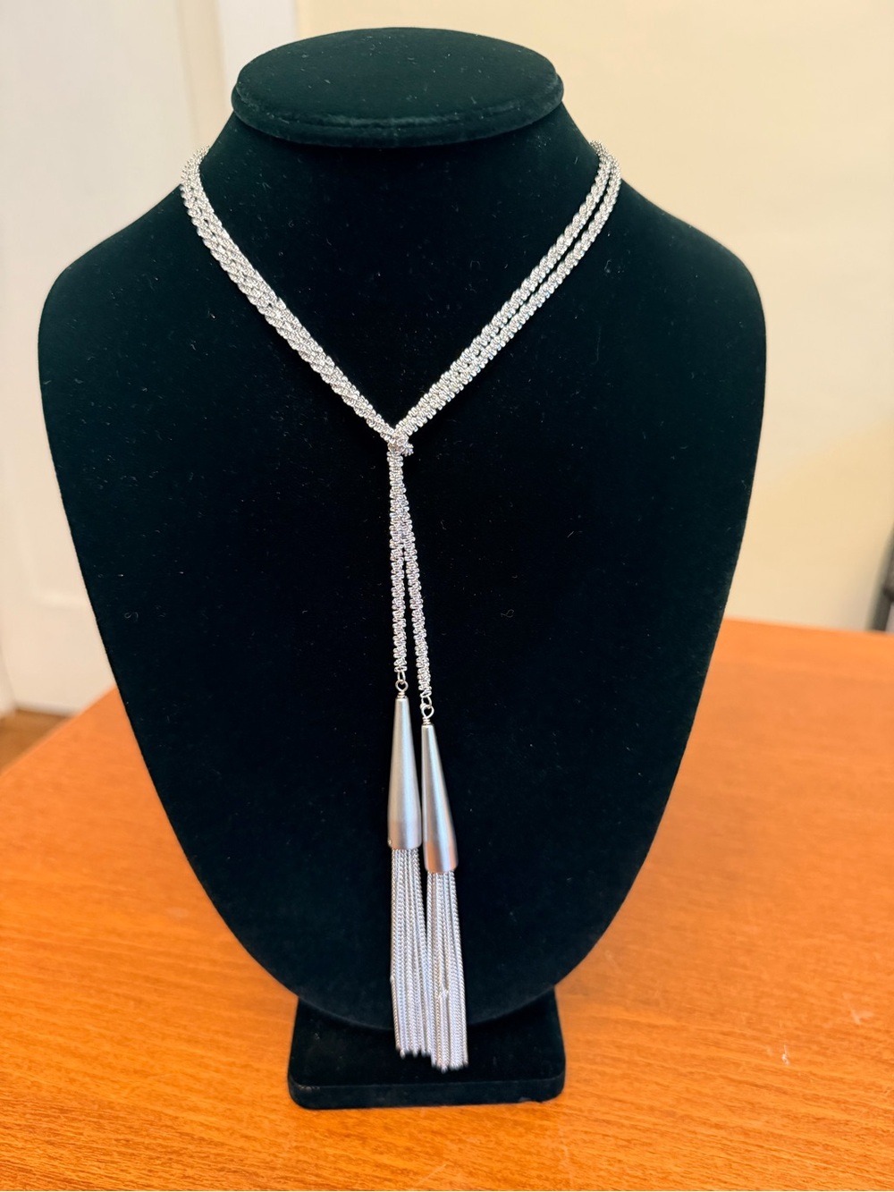 Source Unknown Silver Double-Strand Tassel Lariat Necklace